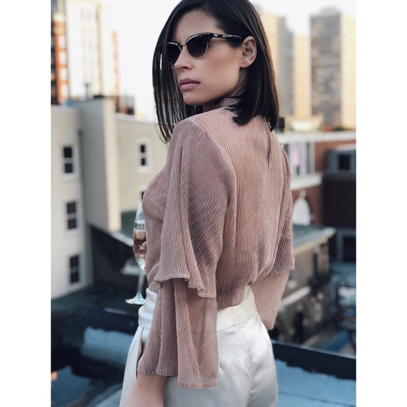 🆕Mara Sheer Rose Gold Bell Sleeve Top - Picture 7 of 8